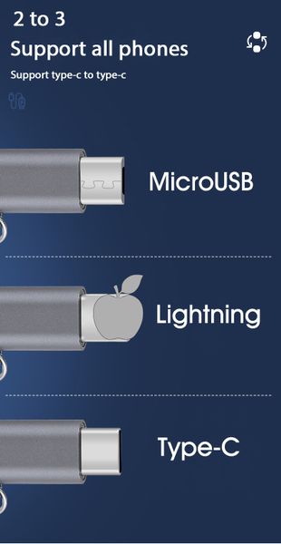 5In1 USB A/C To C/Micro/Lightning Cable Quick charging data cable