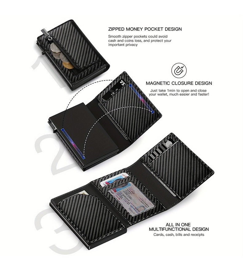 Men's Carbon Fiber RFID Blocking Wallet- Slim Card Case with Tracker Pocket