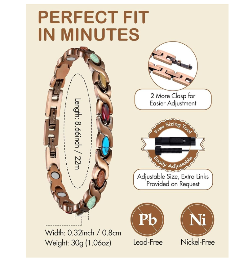 Pure Copper Health Bracelets for Woman, Ultra Strength Magnetic Bracelet