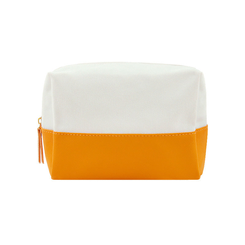 Canvas Two-Tone Cosmetic Bag, Large Capacity Zipper Toiletry Pouch, Portable Travel Makeup Organizer for Woman