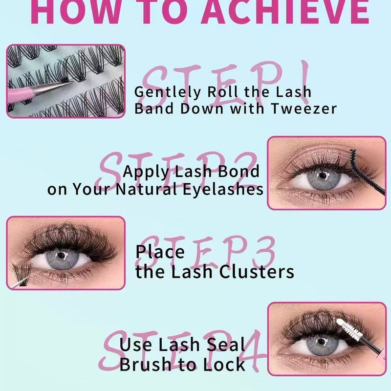 640 Pieces Thick Cluster Eyelash Extensions 10-16mm DIY False Eyelashes Kit 50D/60D/80D/100D Single Eyelashes, Soft Texture, And Easy To Use