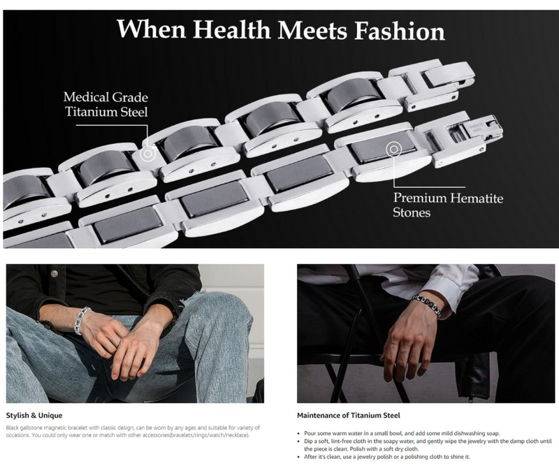 IPSTYLE Men Power Wristband Titanium Steel Hematite Magnetic Bracelets