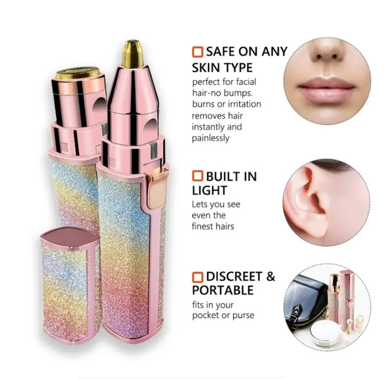 2 IN 1 Electric Epilator Eyebrow Trimmer Womans Body Facial Lip Epilator