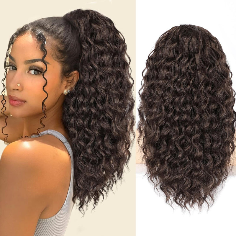 Woman Long High Temperature Fiber Deep Wave Ponytail Extension