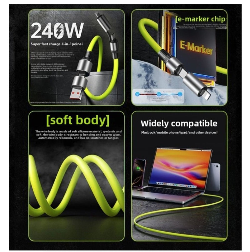 4-In-1 Super Fast Charging Cable Mobile Phone Data Cable Double-Head