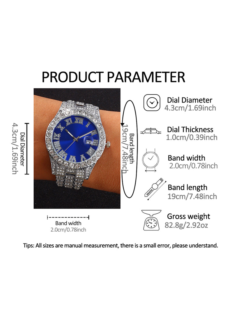 Men's Watch Set Trendy Chain Calendar Function Fashion Design Birthday Gift