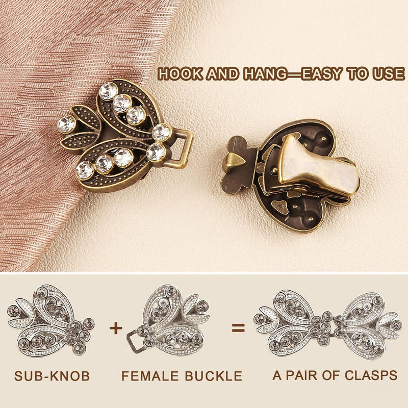 3Piece Rhinestone Shawl Clips, Vintage Sweater & Scarf Clasps (Gold/Silver/Bronze)