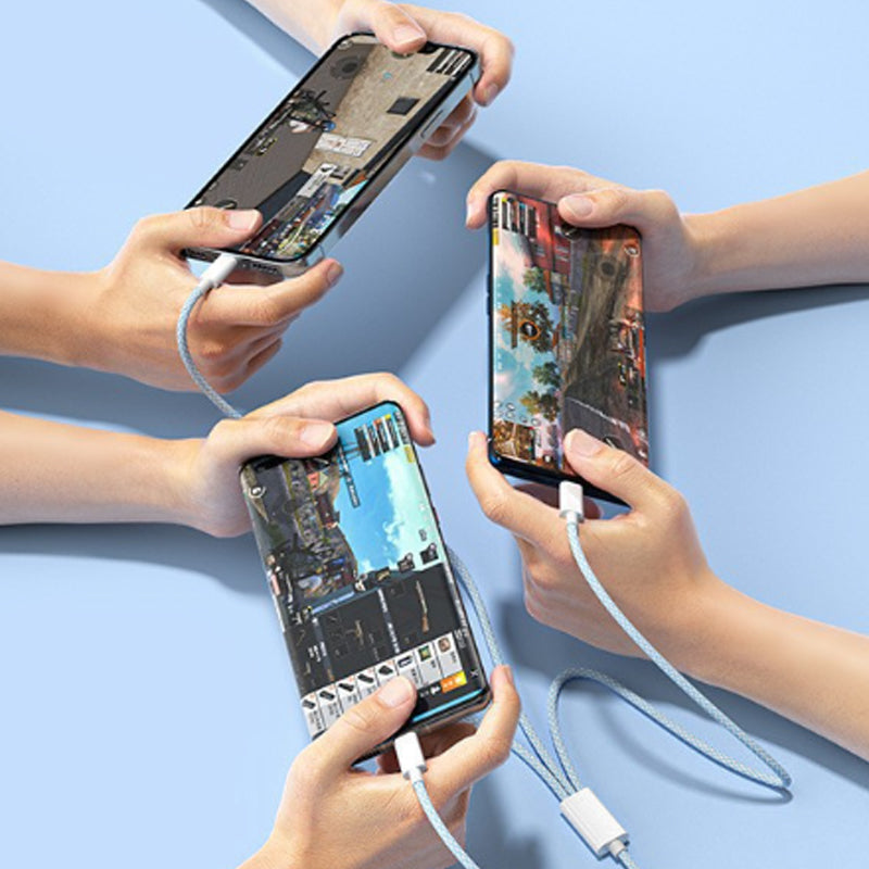 1.5M 3-In-1 Braided Fast Charging Cable, 66W USB To Type-C/Lightning/Micro USB