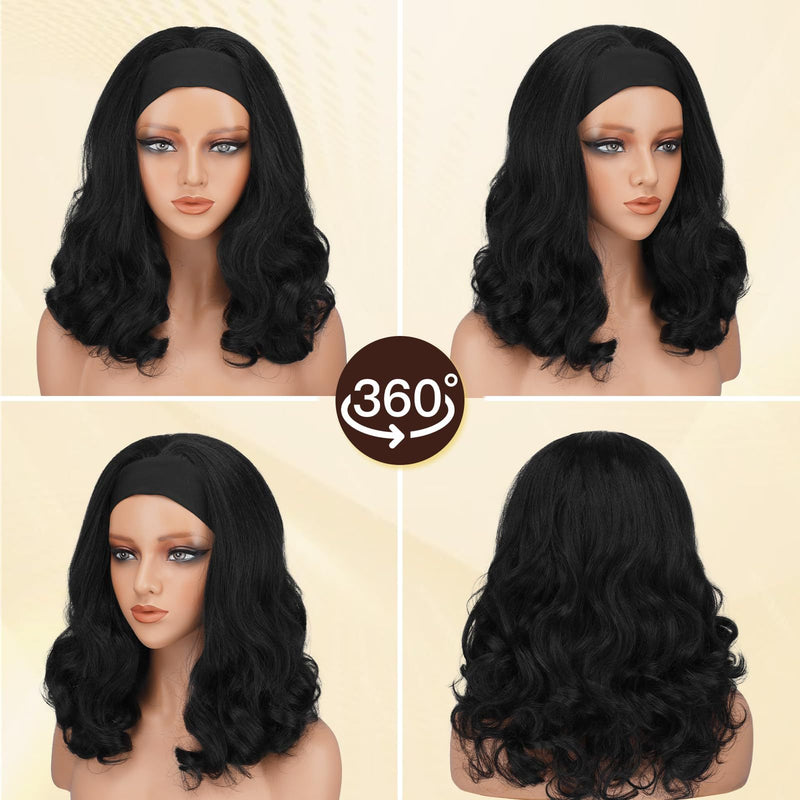Synthetic Wig Headpiece Elegant Black Long Curly Ice Silk Headband Wig