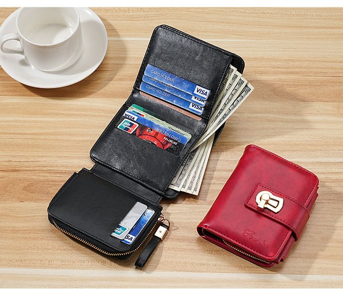 Wallet Women's Soft Leather Zipper Folding Card Holder