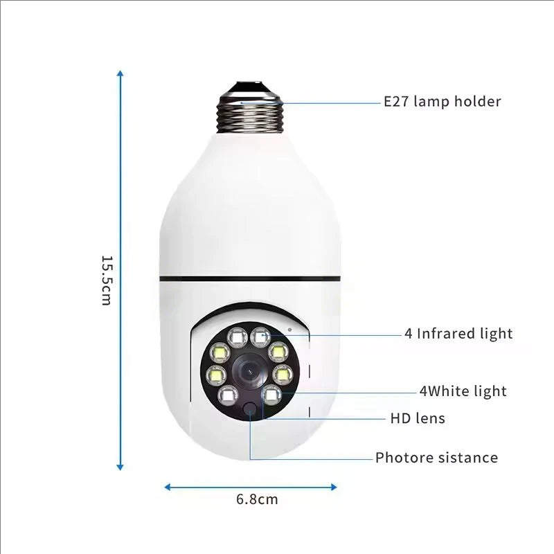 2MP E27 Socket Lamp Holder CCTV WiFi IP Camera PTZ Two Way Audio Home Security Bulb Camera