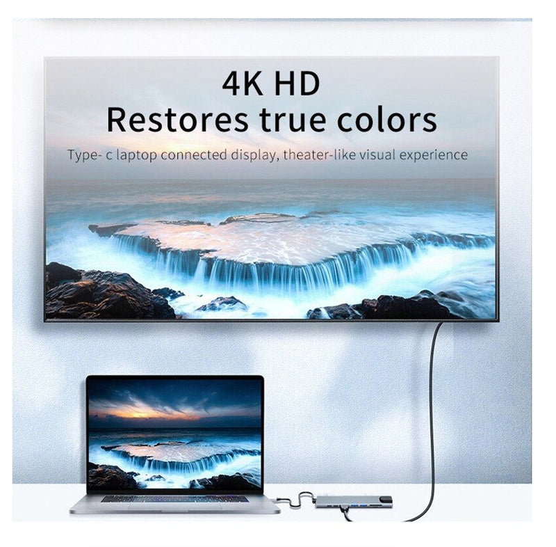 Usb 8 In 1 Hub Adapter Type C 3 1 To 4k HdTV With Sd Tf Rj45 Card Reader