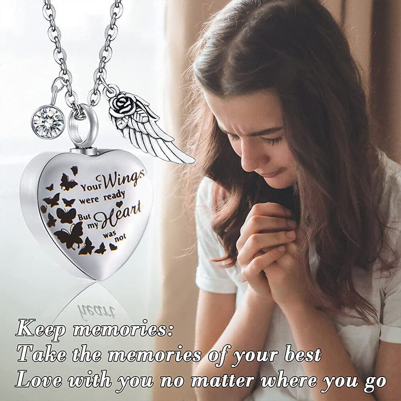 Necklace Angel Heart Wings Ashes Keepsake Cremation Memorial Urn For Gift