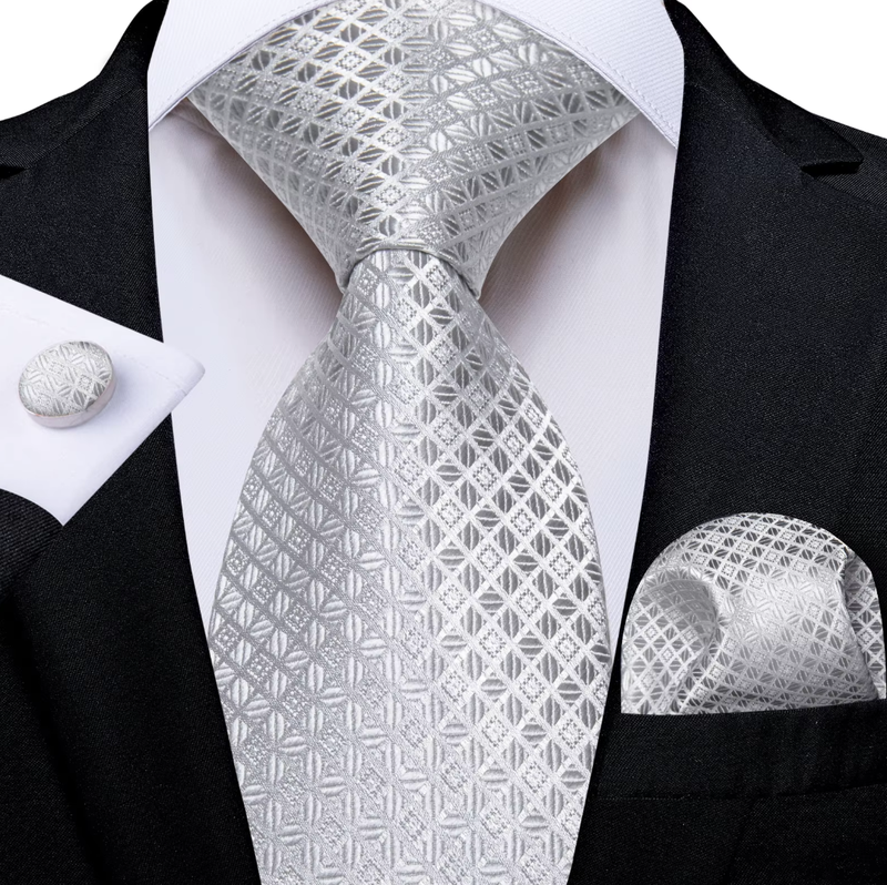 Silk Men Tie Pocket Square Cufflinks 8cm Luxury Wedding Prom Accessories Gravats