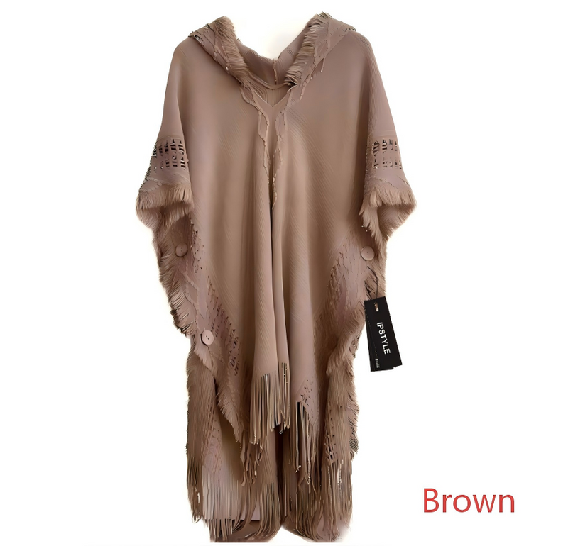 Autumn Winter Women Knitted Cape Shawl Wrap Cloak Ethnic Hooded Poncho
