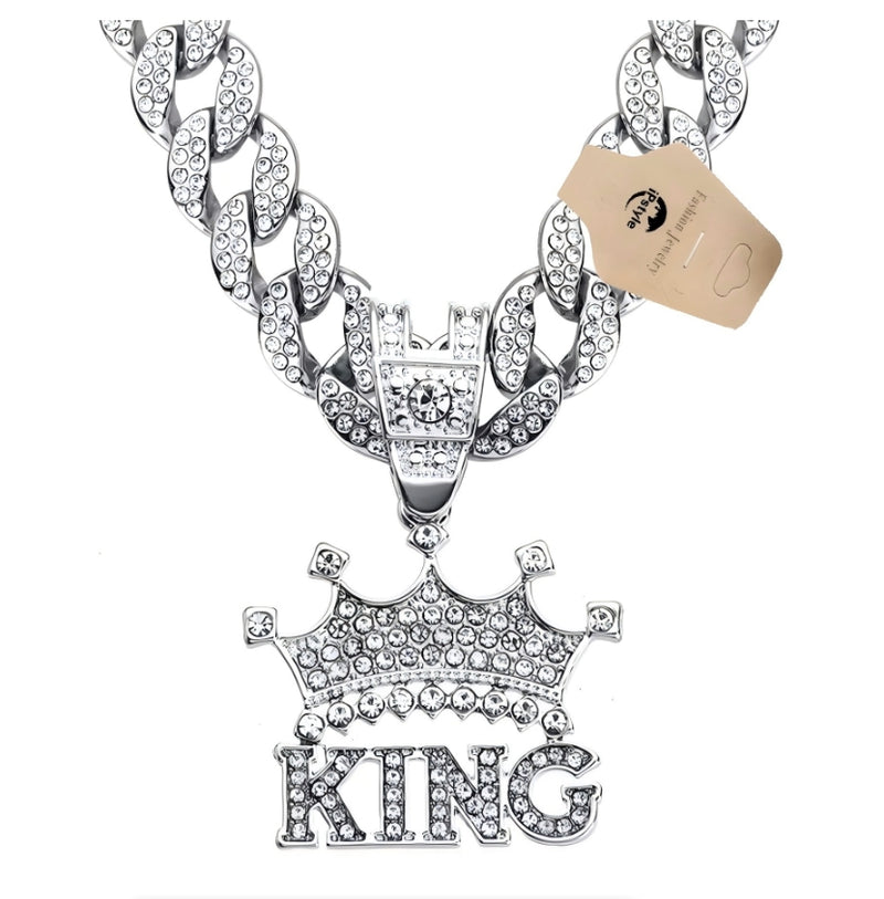 King Pendant Necklace HipHop Iced Out Bling Necklaces Fashion Charm Jewelry