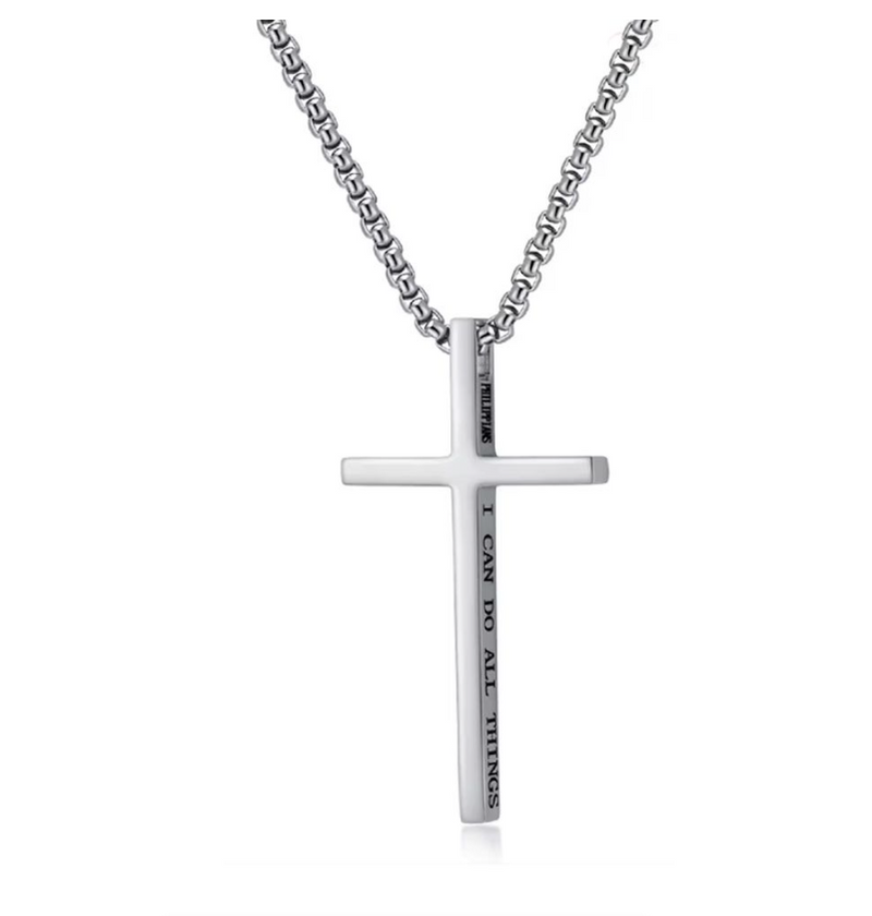 Men's Necklace - Trendy Philippians I Can Do All Things Cross Necklace