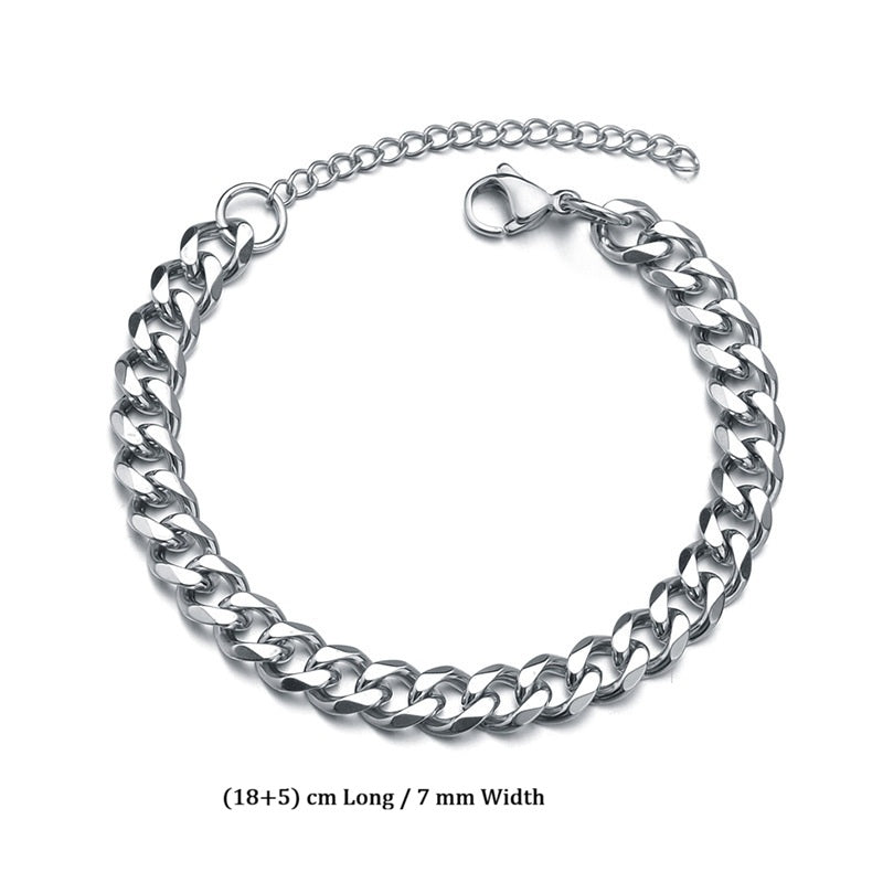 Stainless Steel Bracelet Cuban Chain 5mm Wide Chain Bracelet
