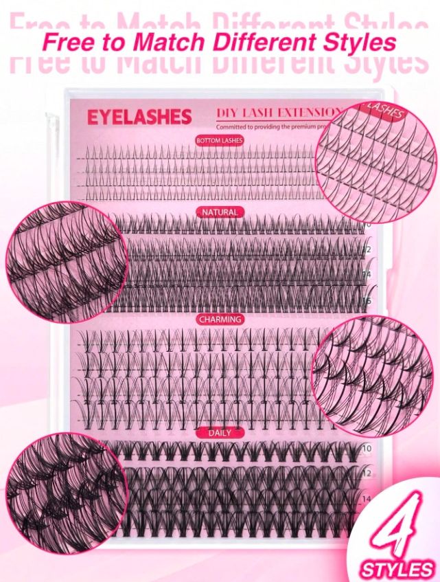 DIY Eyelash Extensions Kit5-16MM Natural, Lash Clusters Kit 480Pcs Wispy Lash Glue Bond and Seal Self Application for Lash Extension Beginner