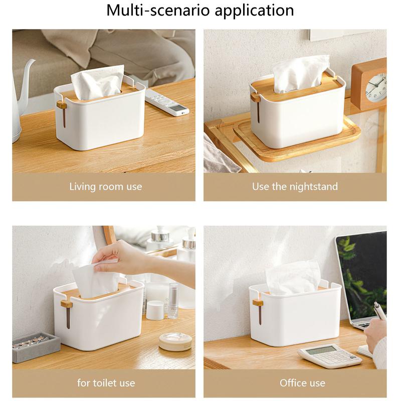 Rectangular Napkin Box with Wooden Lid Hotel Towel Hanger Handle for G