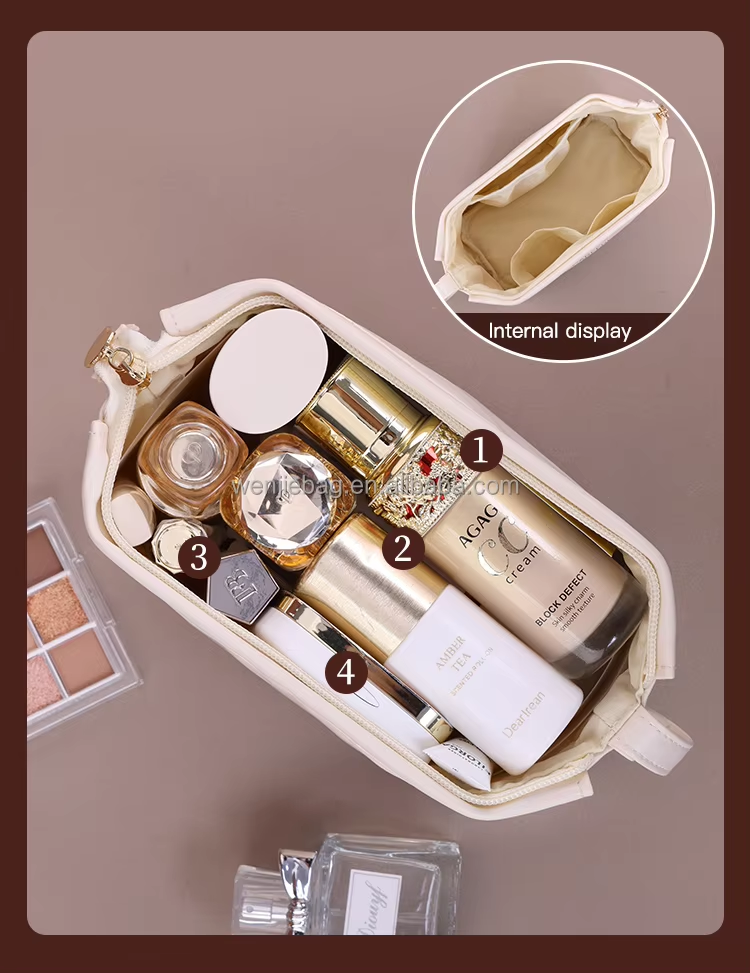 Waterproof Zipper Closure PU Material Makeup Pouch for Woman Spill Proof Interior Organizer Portable for Bag for Commute