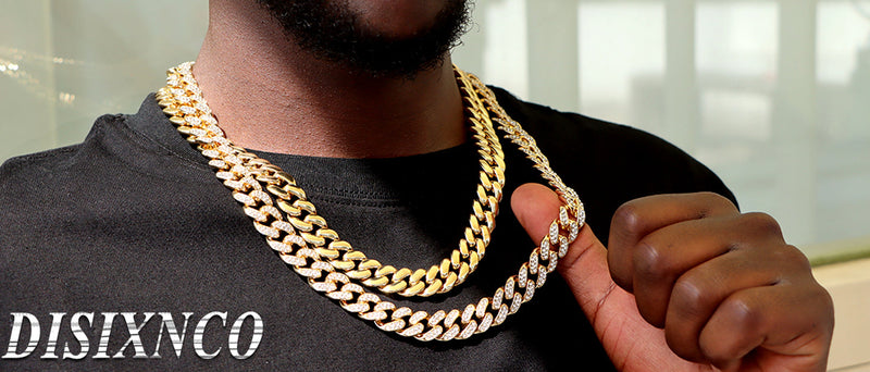 Iced Out Zirconia Cuban Link Chain Necklace, Men Cross Pendant Necklace Set, Hip Hop Bling for Men
