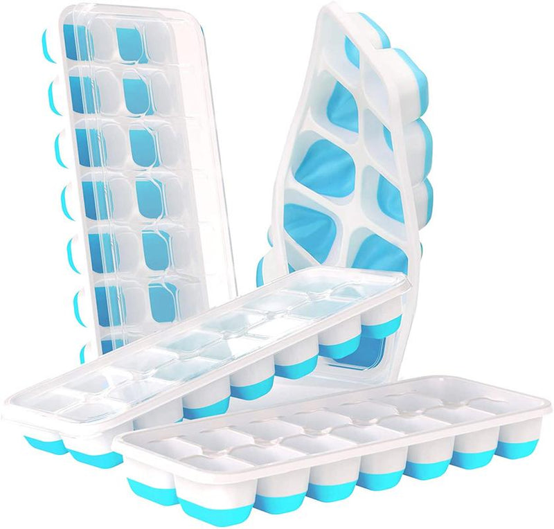 4-pack ice cube trays, easy to remove silicone and flexible 14 ice cub