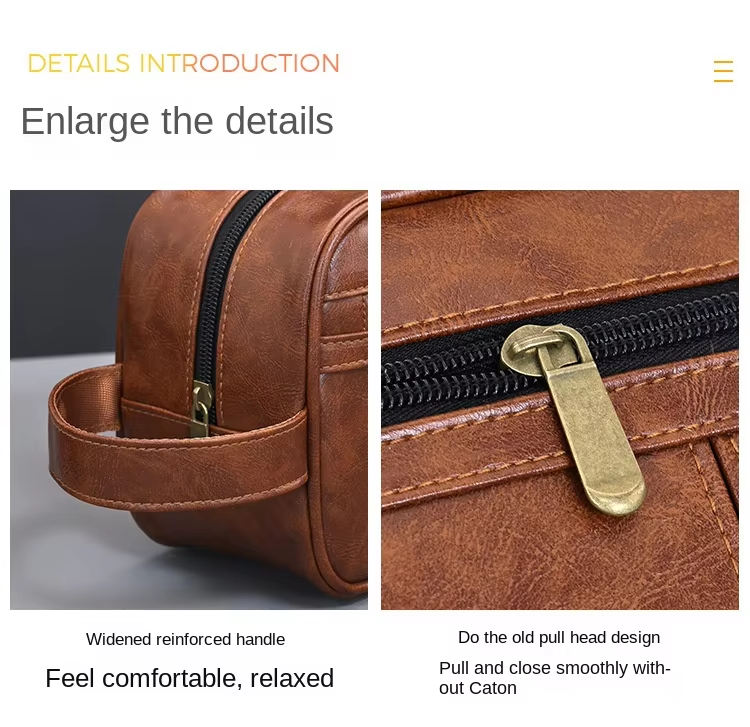 Contrast Color Men's PU Wash Bag Medium Capacity Waterproof Zipper Closure Side Handle Portable Cosmetic Storage Travel Fitness