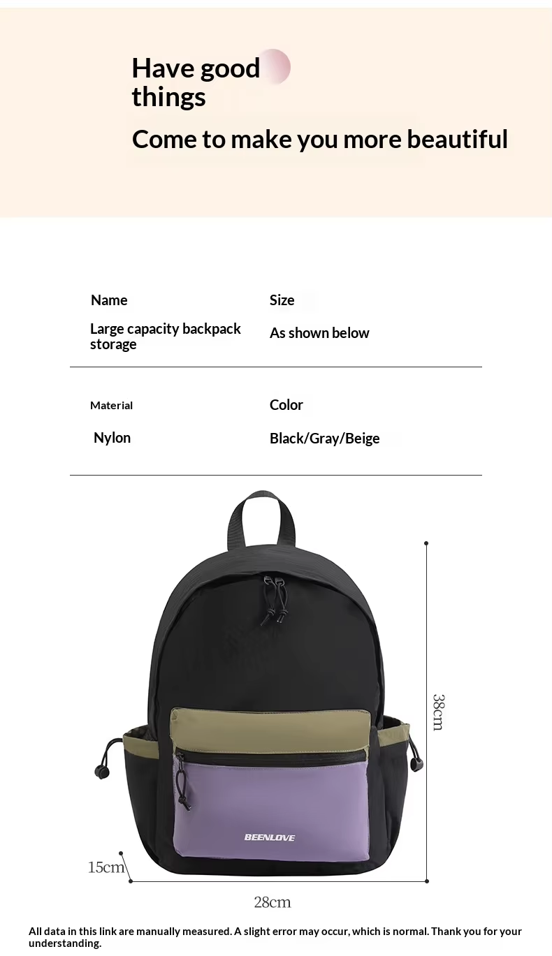 New Color-Block Nylon Unisex Super Lightweight Foldable Travel Hiking Bag