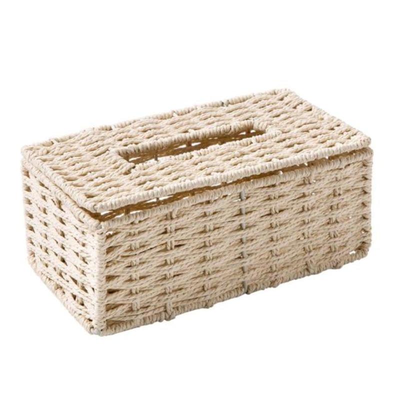 Vintage Rattan Fabrics Napkin Box Container With Lid