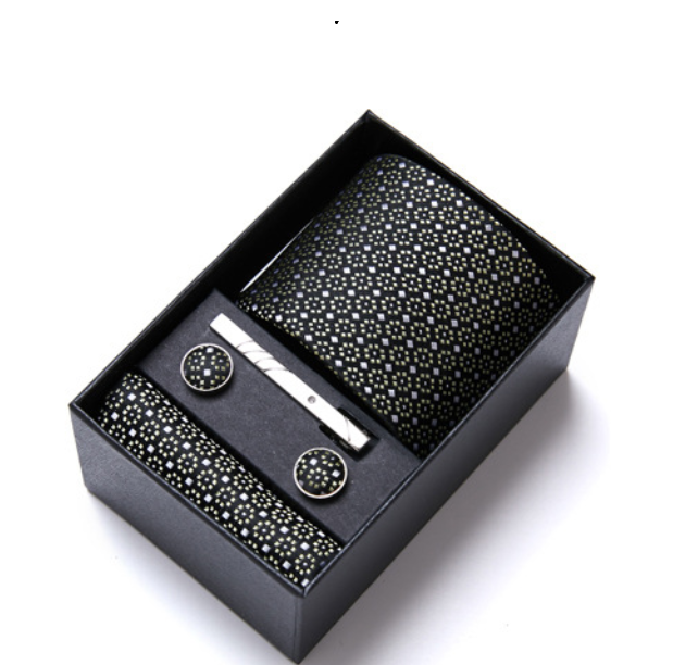 Fashion Men's Necktie Gift Box Striped Tie Handchief Cufflink Tie Clip Set