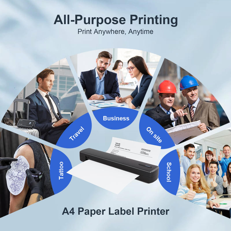 Portable Wireless Inkless Printer, Bluetooth A4 Thermal Printer for Documents & Tattoo Stencils