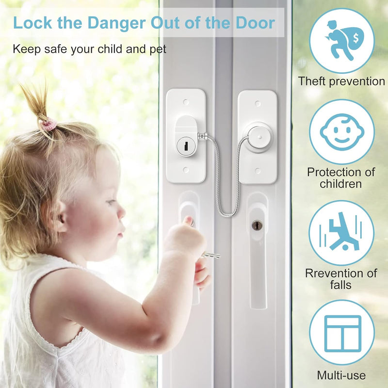 Window Safety Lock, AOSITE 2Pack Window Locks for UPVC No Drilling Window Restrictor Self Adhesive,Versatile Refrigerator Lock with Key Child Window Safety Locks Pet Safety Cable Lock for Childproof