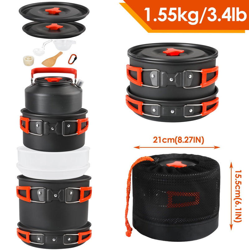 Portable Camping Cookware Set, Foldable Pot Pan Kettle