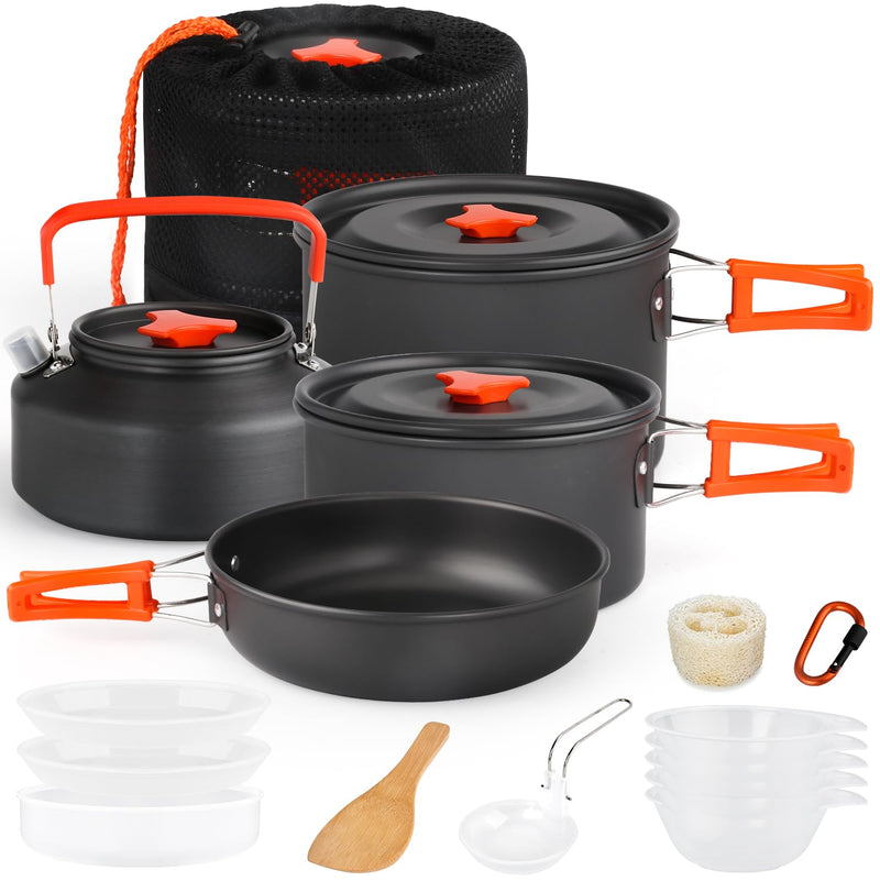 Portable Camping Cookware Set, Foldable Pot Pan Kettle