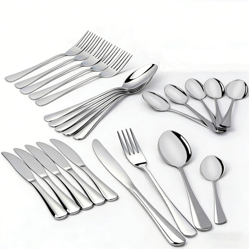 24 Piece Cutlery Set Stainless Steel Solid Feel Flatware for Family Dining