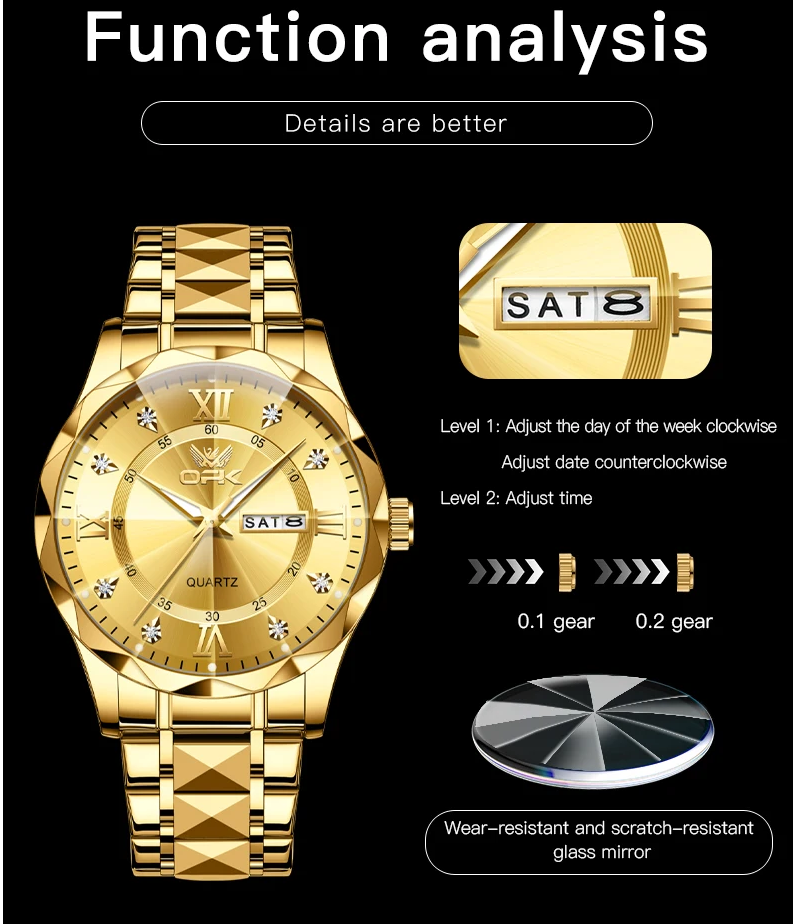 Men's steel strap quartz watch dual calendar waterproof night light
