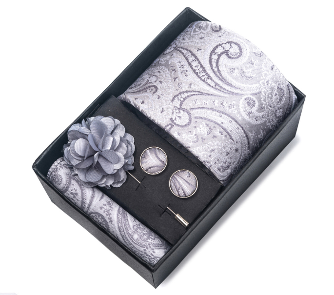 Ties Set Men Necktie Handkerchief Cufflinks Brooch Formal