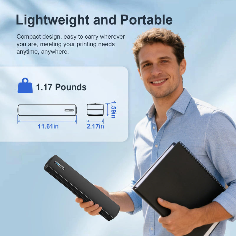 Portable Wireless Inkless Printer, Bluetooth A4 Thermal Printer for Documents & Tattoo Stencils