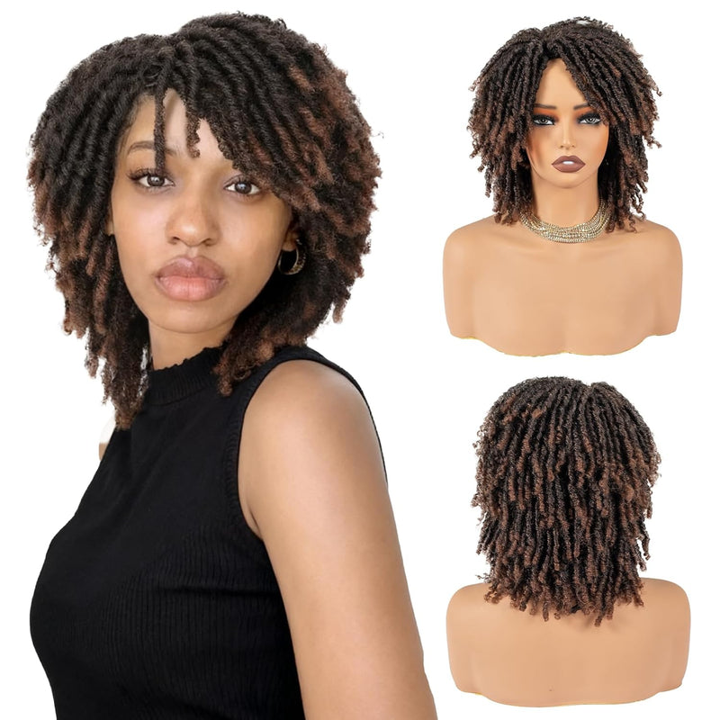 Short Synthetic Dreadlock Wig for Black Woman, Afro Curly Faux Locs Braided Hair with Glueless Realistic Twist - Crochet Braided Wigs