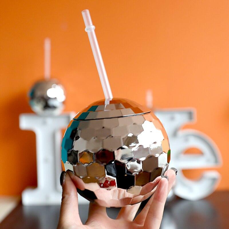 Shiny Silver Ball Disco Cocktail Cocktail Cup Straw Nightclub Tipsy