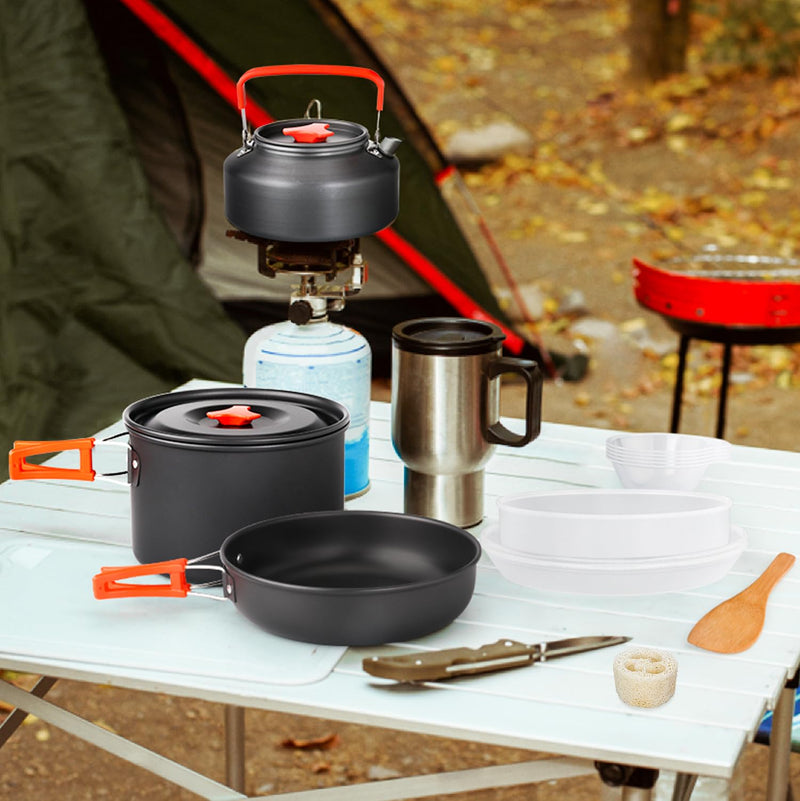 Portable Camping Cookware Set, Foldable Pot Pan Kettle