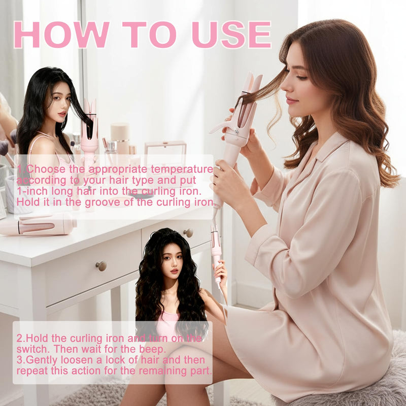 Automatic Hair Curler, Tourmaline Ceramic Ionic Curling Iron with Adjustable Temp