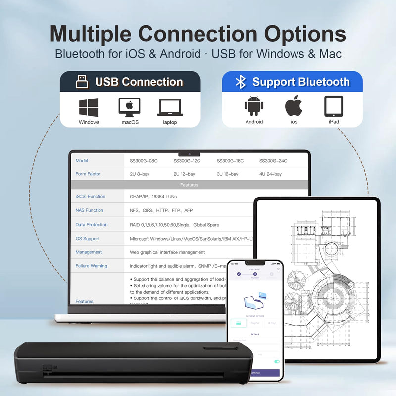 Portable Wireless Inkless Printer, Bluetooth A4 Thermal Printer for Documents & Tattoo Stencils