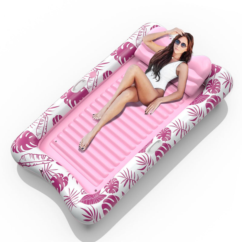 Inflatable Tanning Pool Float with Headrest & Cup Holder, 83.5" Large Size for Adults