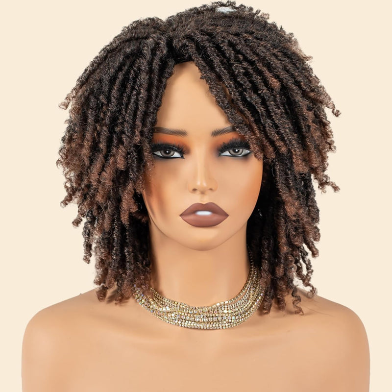 Short Synthetic Dreadlock Wig for Black Woman, Afro Curly Faux Locs Braided Hair with Glueless Realistic Twist - Crochet Braided Wigs