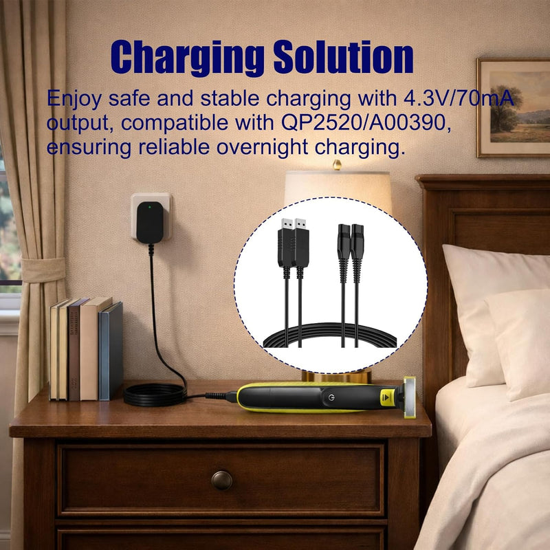 USB Charger Power Cord Compatible With Phillips Shaver 2-Piece A00390 4.3V