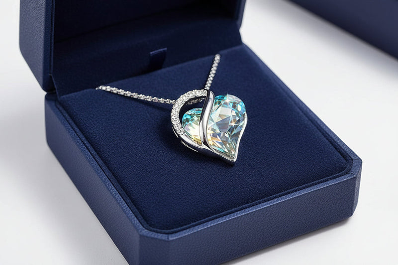 Heart Pendant Necklace for Women, 18K White Gold Plated Crystal Necklace with Austrian Crystals, Hypoallergenic Jewelry Gift