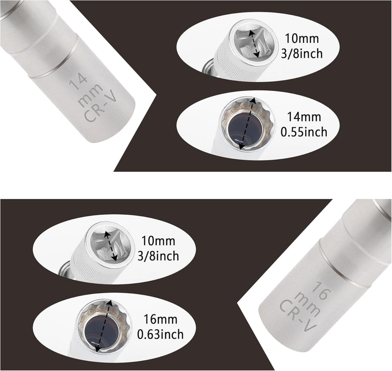 Spark Plug Socket Set, 3/8" Drive Plug Sockets Removal Tool 14mm and 16mm
