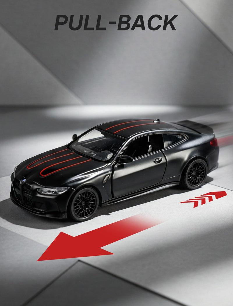 Die-Cast BMW M3/M4 Model Car, 1:32 Scale Pull-Back Toy with Openable Doors